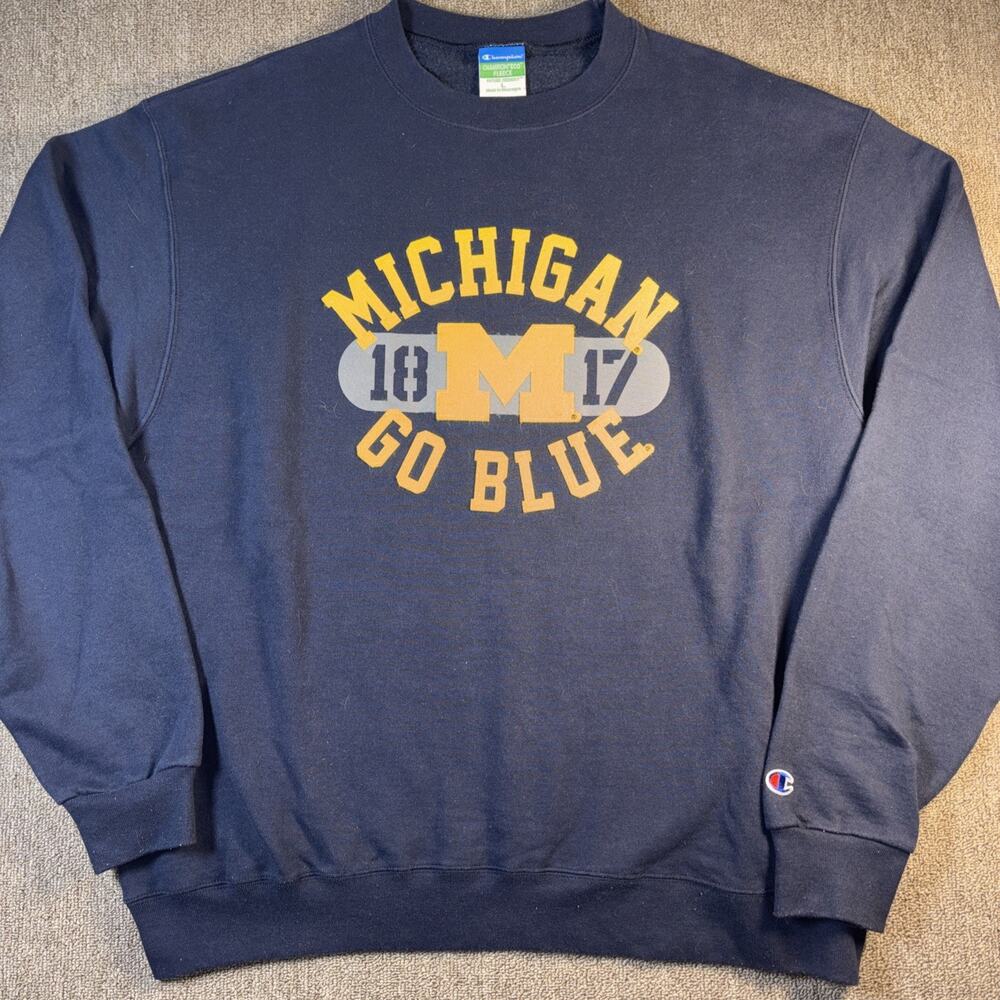 Michigan Wolverines Men’s Sweatshirt Champion Crewneck Navy Yellow Large
